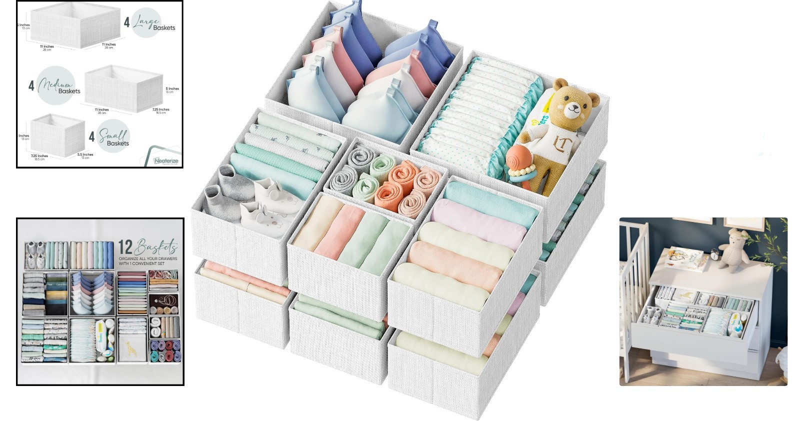 Durable 12-Count Drawer Organizer Set – Ideal for Baby Clothes & General Storage