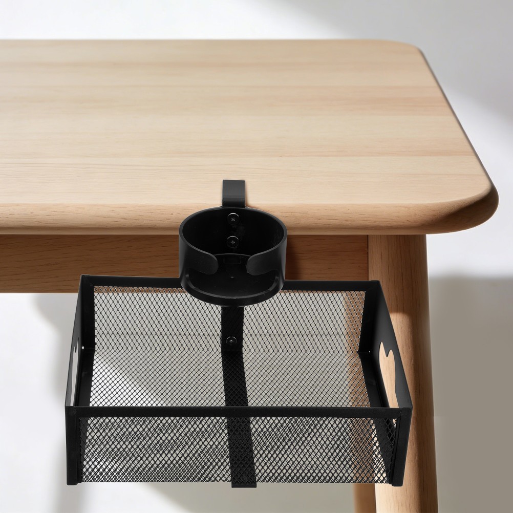 Snack Storage Rack Clamp-on Tray Cup Holder with Basket