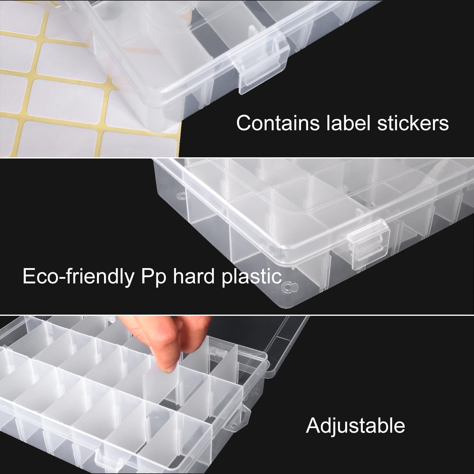 2 Pack 24 Grids Clear Plastic Organizer Box, Storage Container with Adjustabl…