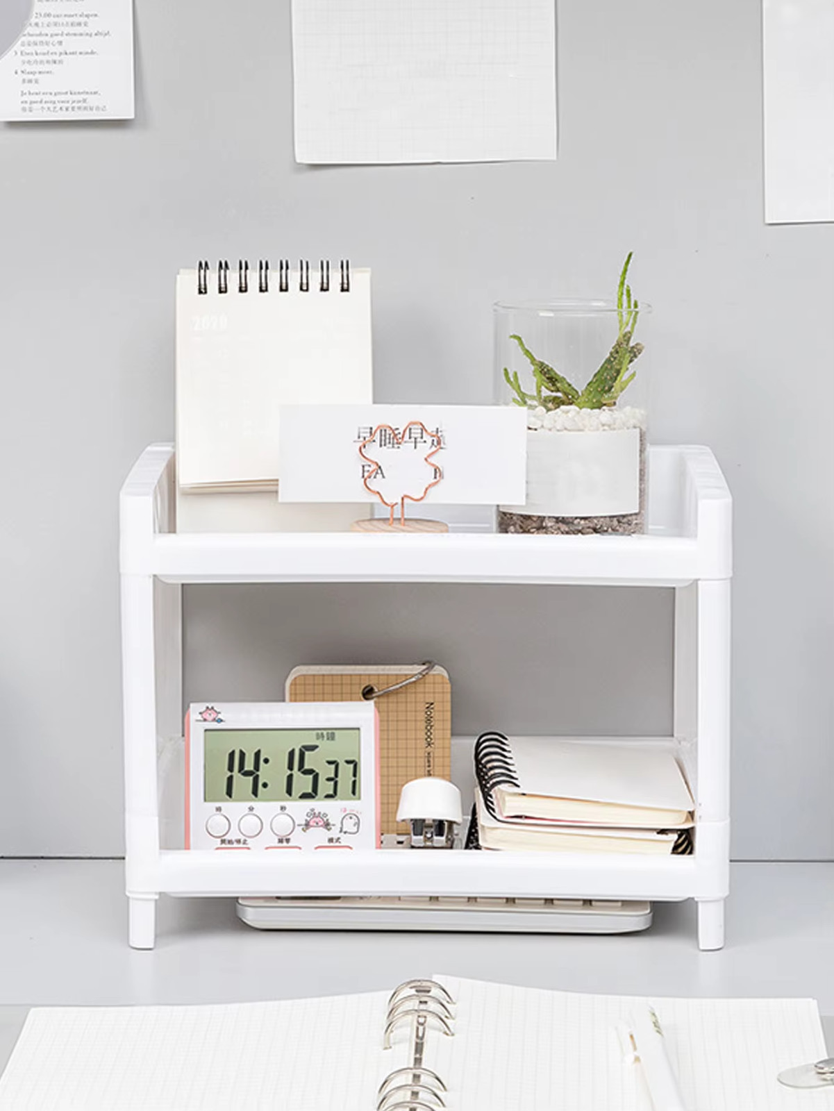 1pc Double-layer Desktop Storage Rack White Pp Organizer for Office & Cosmetics