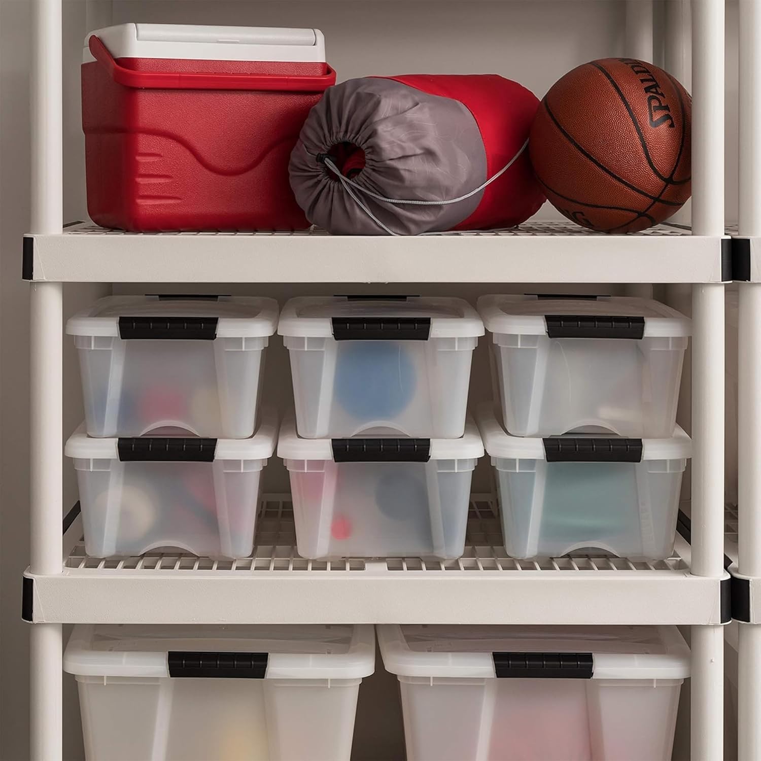 13 QT Nestable Plastic Storage Containers with Latches – 6 Pack in Pearl Color
