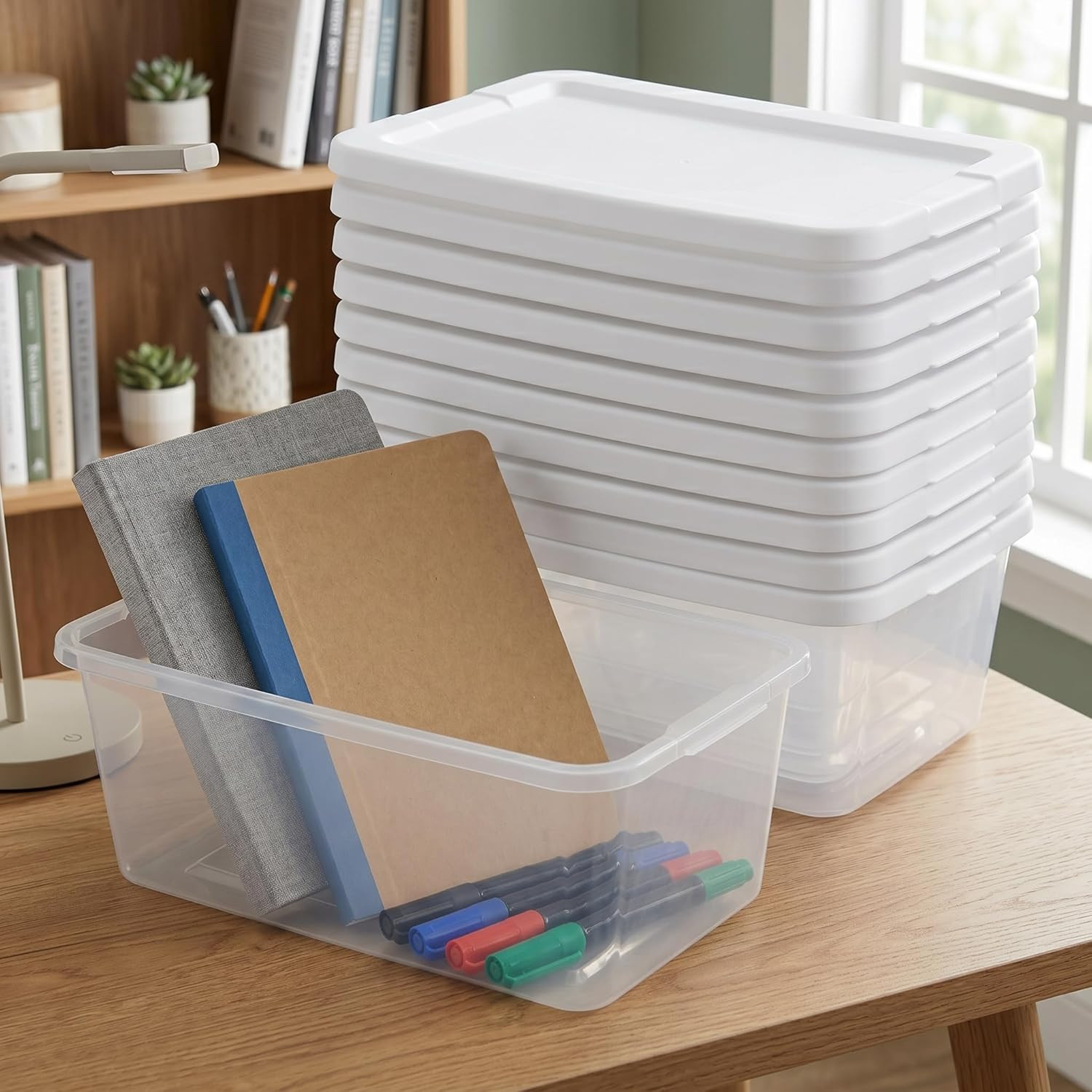 10Pack Storage Bins with Lids, 6 QT Clear Plastic Box with Snap on Lids, Heavy D