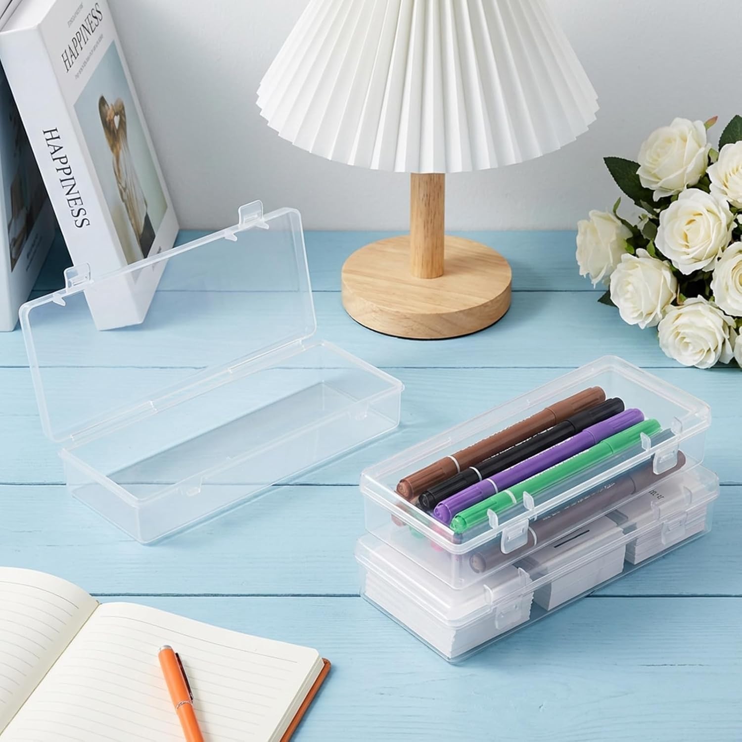 3pcs Mini Plastic Storage Containers Box with Hinged Lid, 6.1×2.5 Inches Smal…