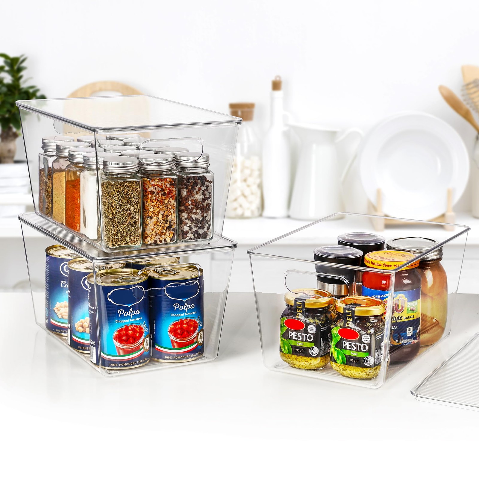 6 Pack Storage Boxes with Lids, Stackable Plastic Boxes for Kitchen a…