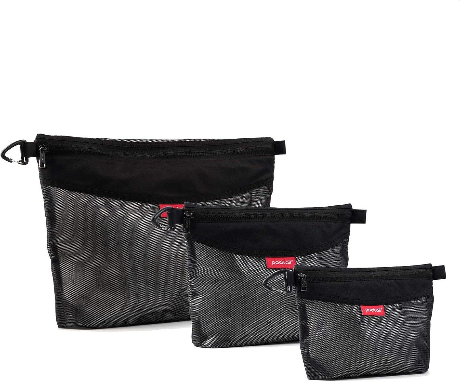 Water-Resistant Mesh Zipper Pouch Set, Travel Office Storage Organization, Black