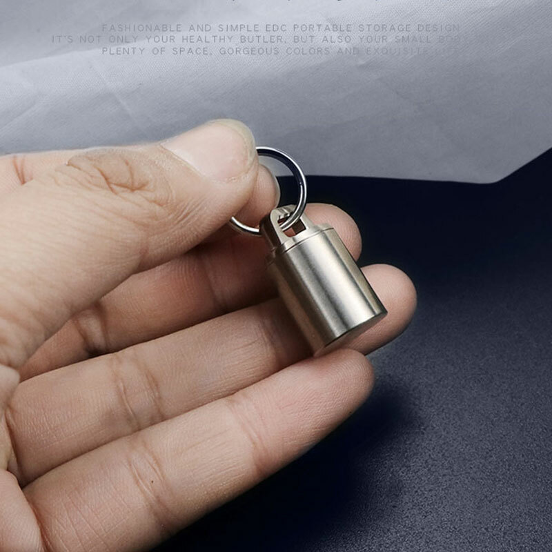 Mini Titanium Keychain Storage Box Pill Capsula Case Outdoor Portable EDC Tool