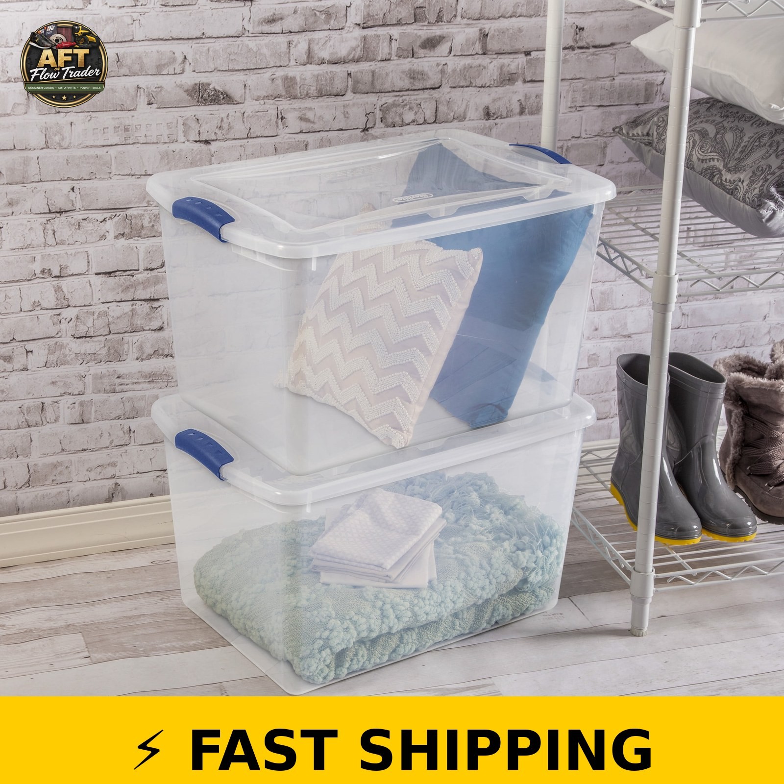 Sterilite 66 Quart Clear Storage Bin with Blue Latch