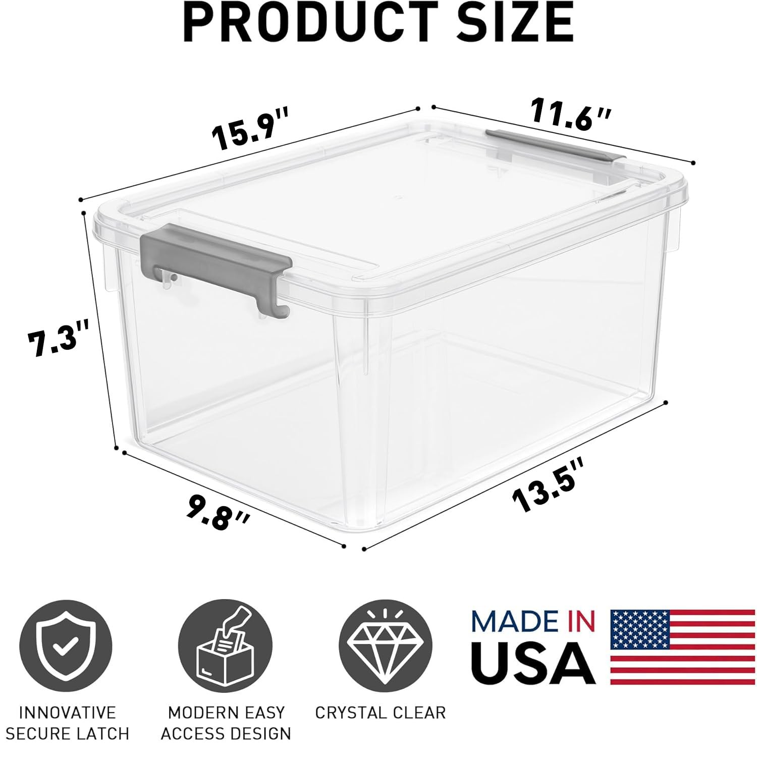 17 QT Latching Stackable Plastic Storage Bins with Lids Large Quart Storage