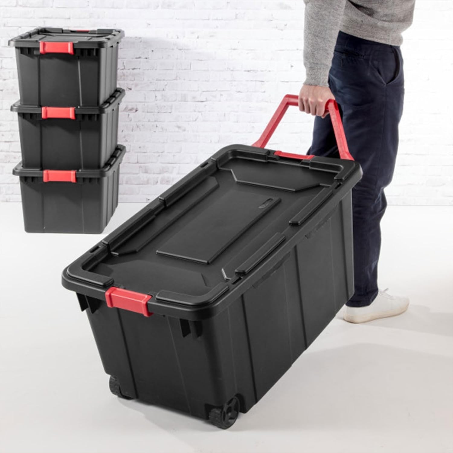 6-Pack 15 Gallon Heavy-Duty Plastic Storage Bins with Lids – Black