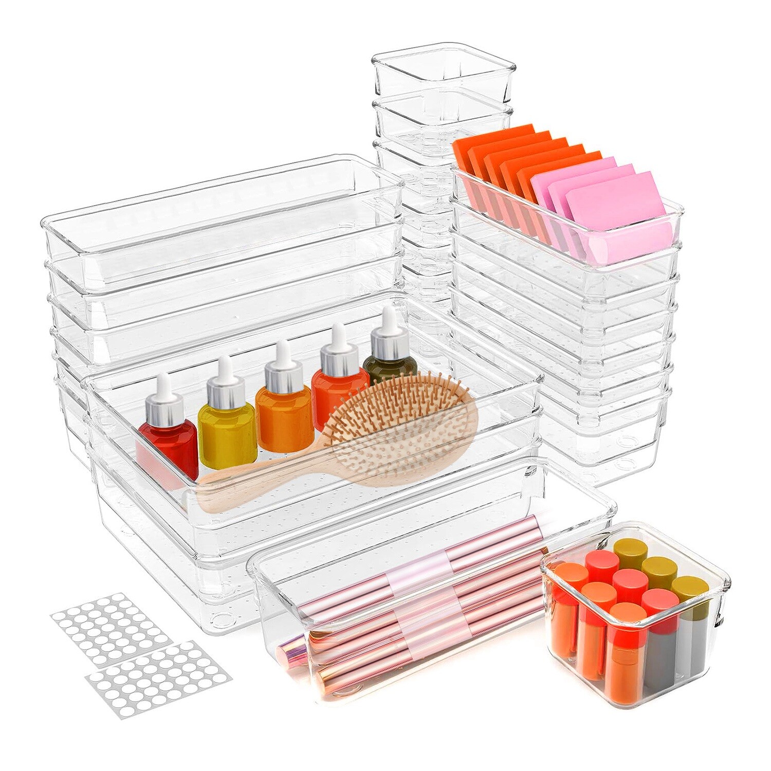 25PCS Clear Plastic Drawer Organizer Set Makeup Jewelry Kitchen Bedroom Office