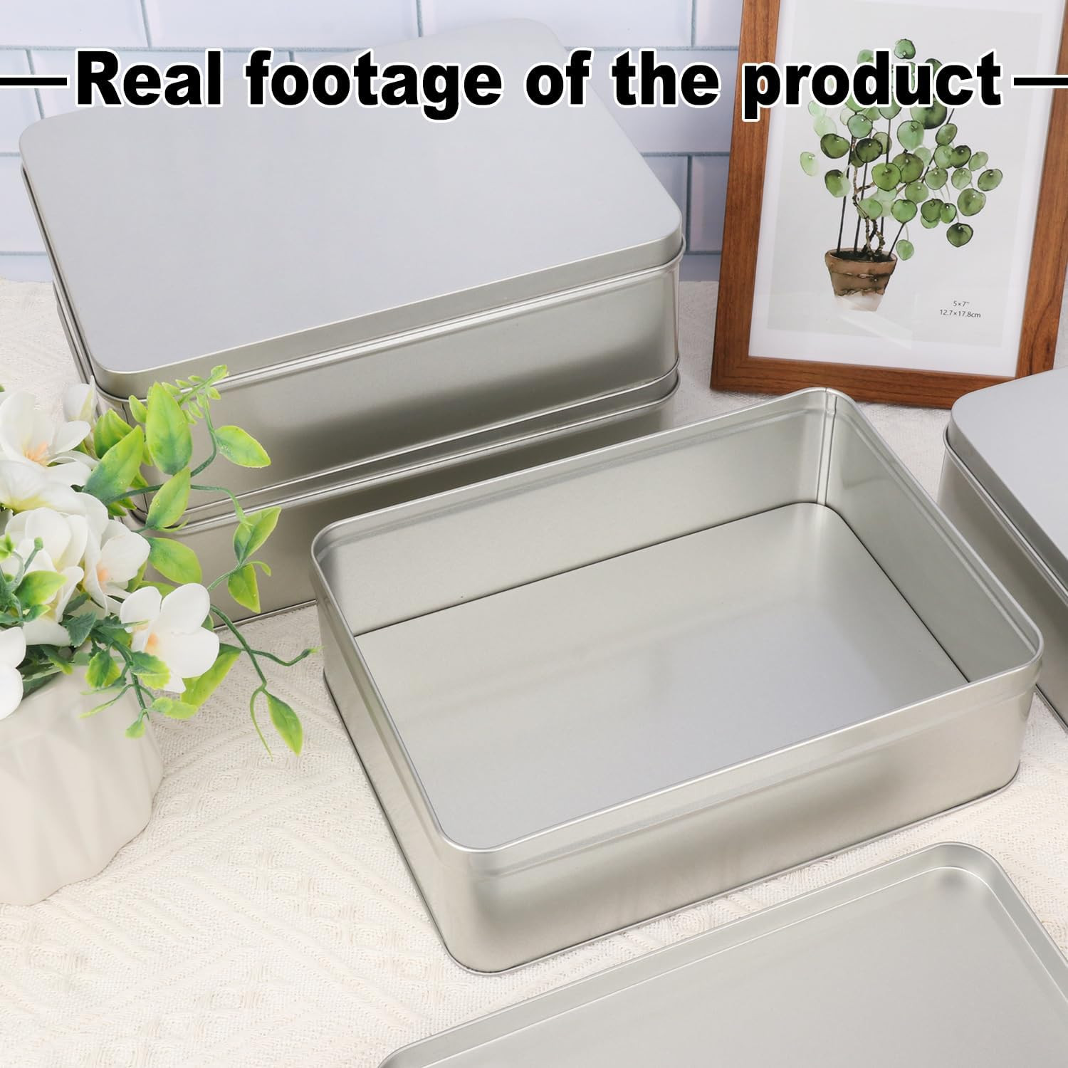 5 Pack Silver Tin Containers with Lids, Metal Storage Box, Empty Tin Box Contain