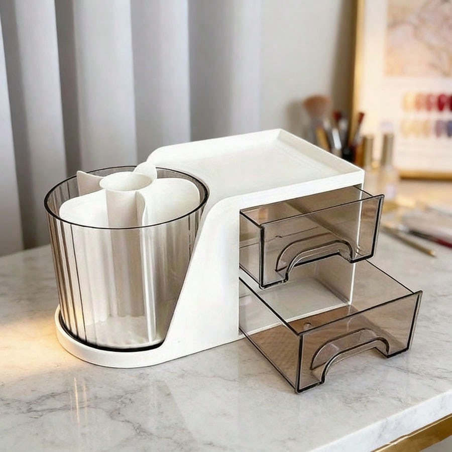 1pc Upgraded to Pure White Rotating Nail Art Organizer with Drawers and Tool