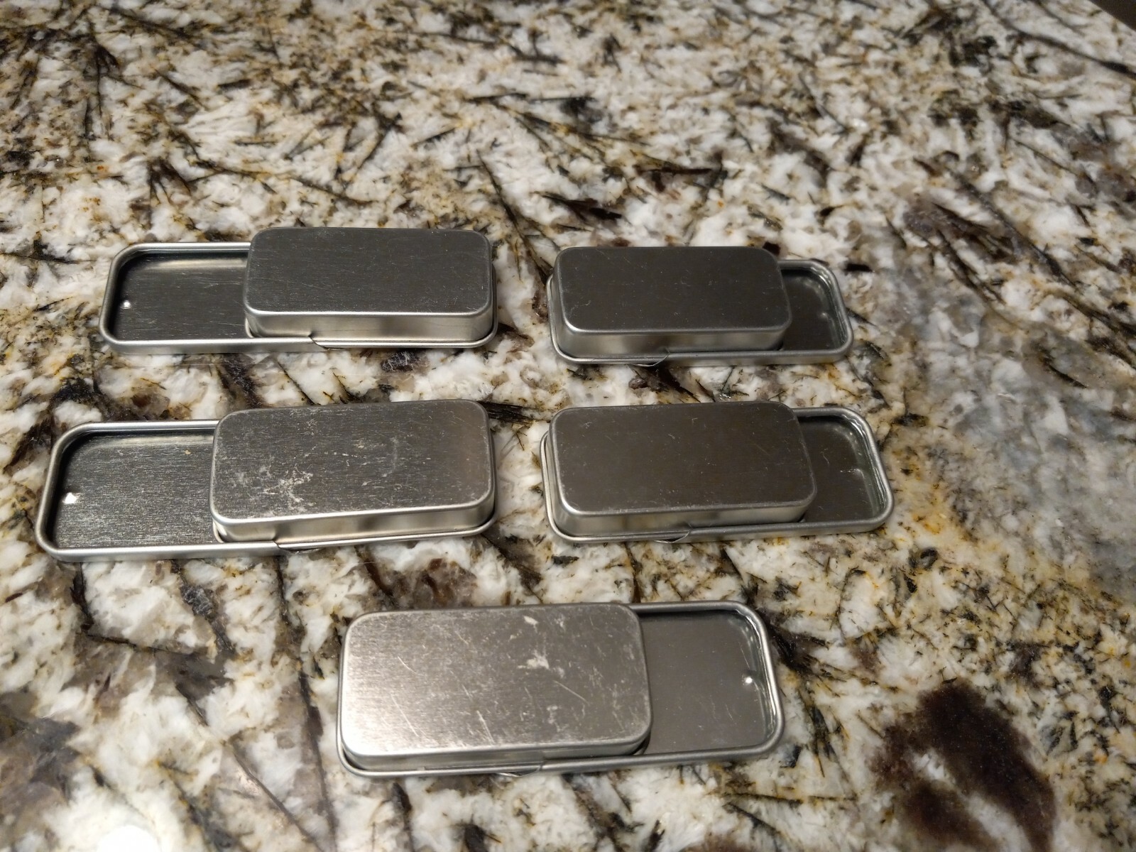 Metal Slide Top Tin Container 5 Pack cosmetics lip balm crafts storage fly tying