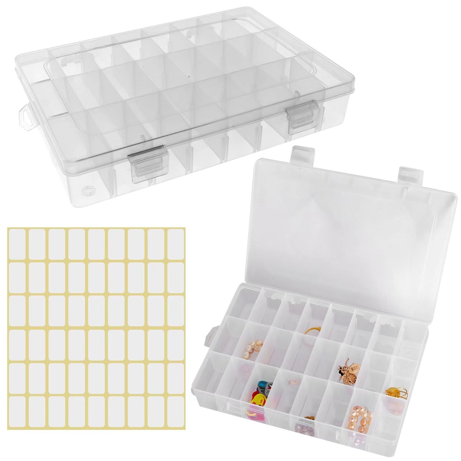 2 Pack 24 Grids Clear Plastic Organizer Box, Storage Container with Adjustabl…