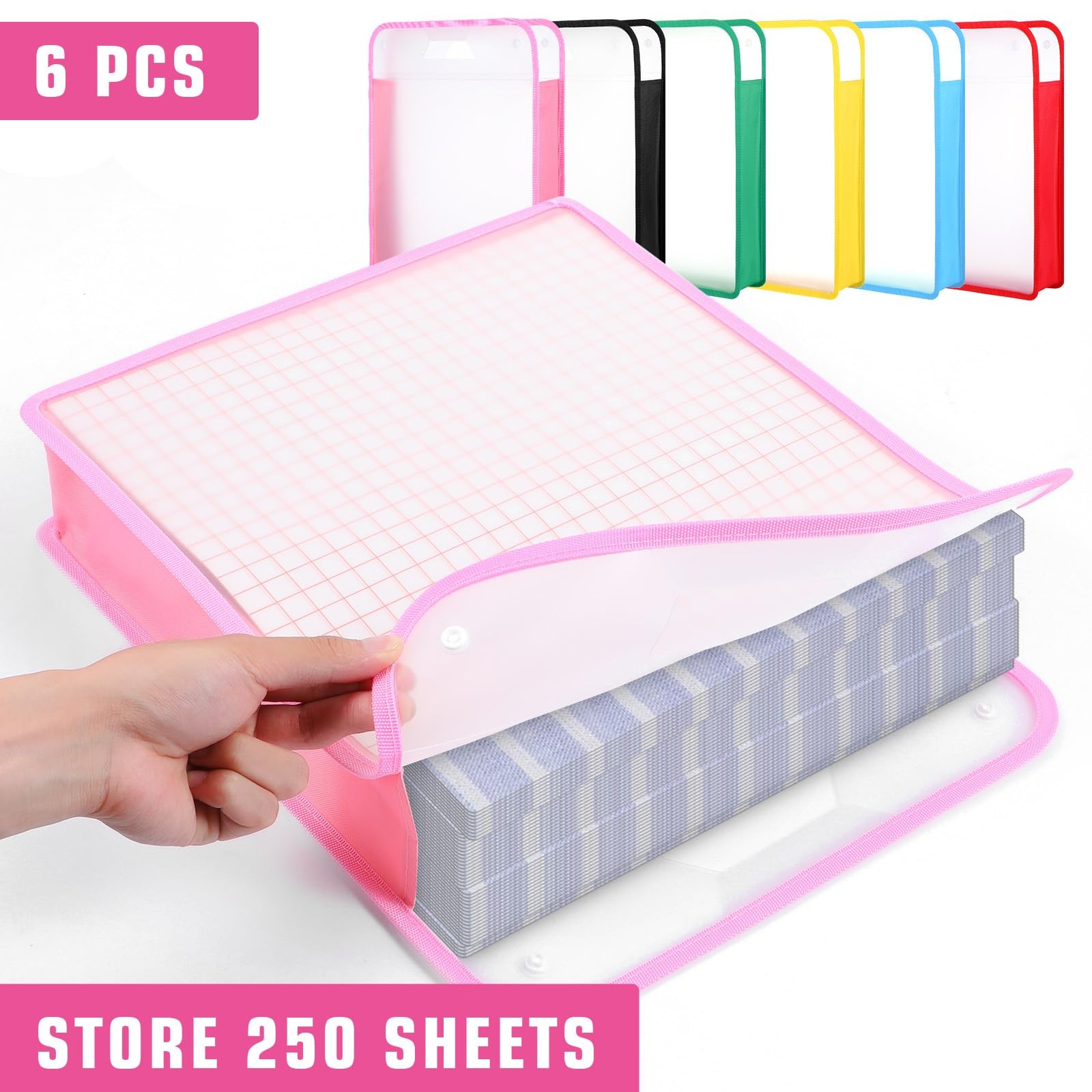 6 Pack Scrapbook Paper Storage Clear Expanding Folio Handle 12×12 In Case