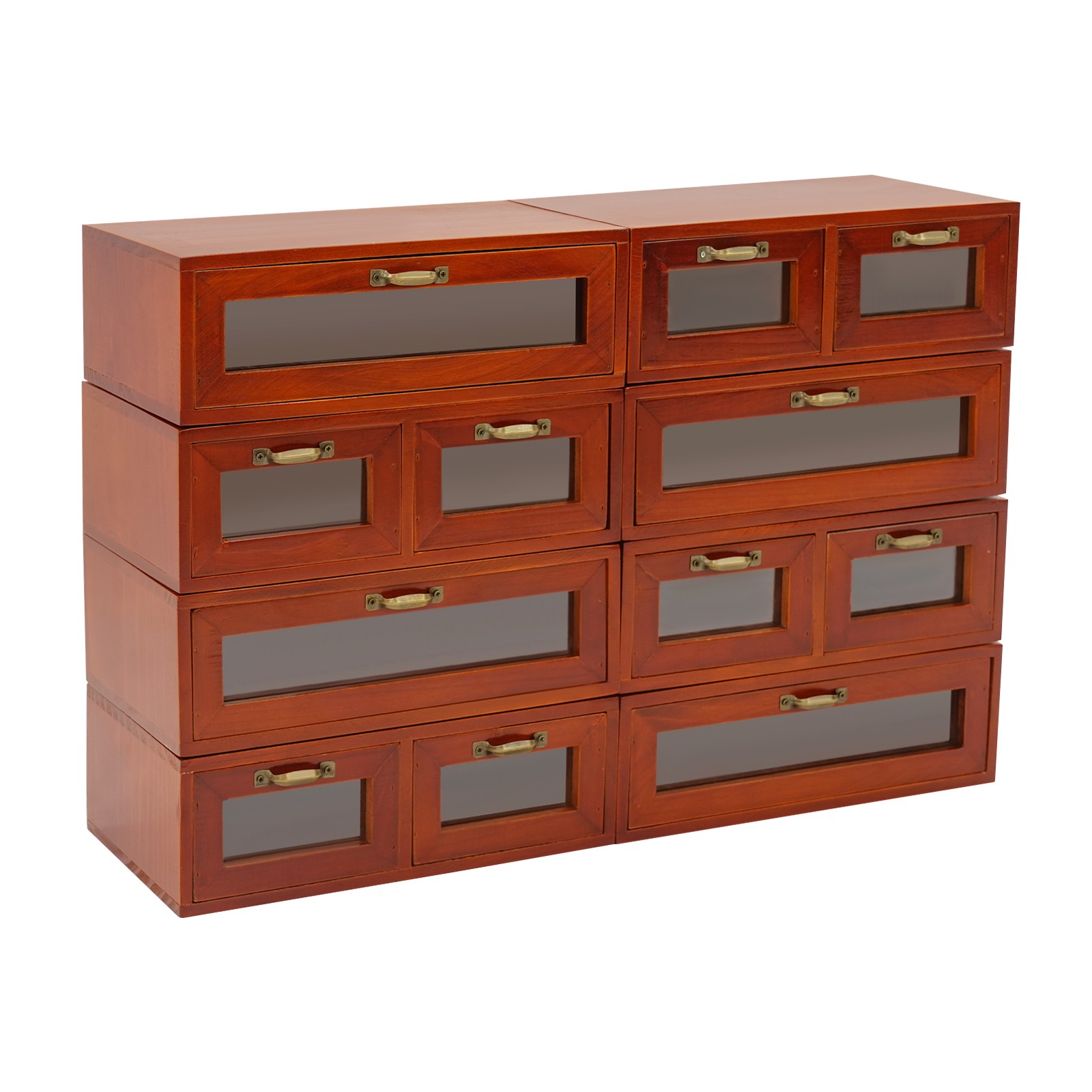Vintage Wood Stackable Storage Box, Multi-Drawer Desktop Organizer W/ Handles
