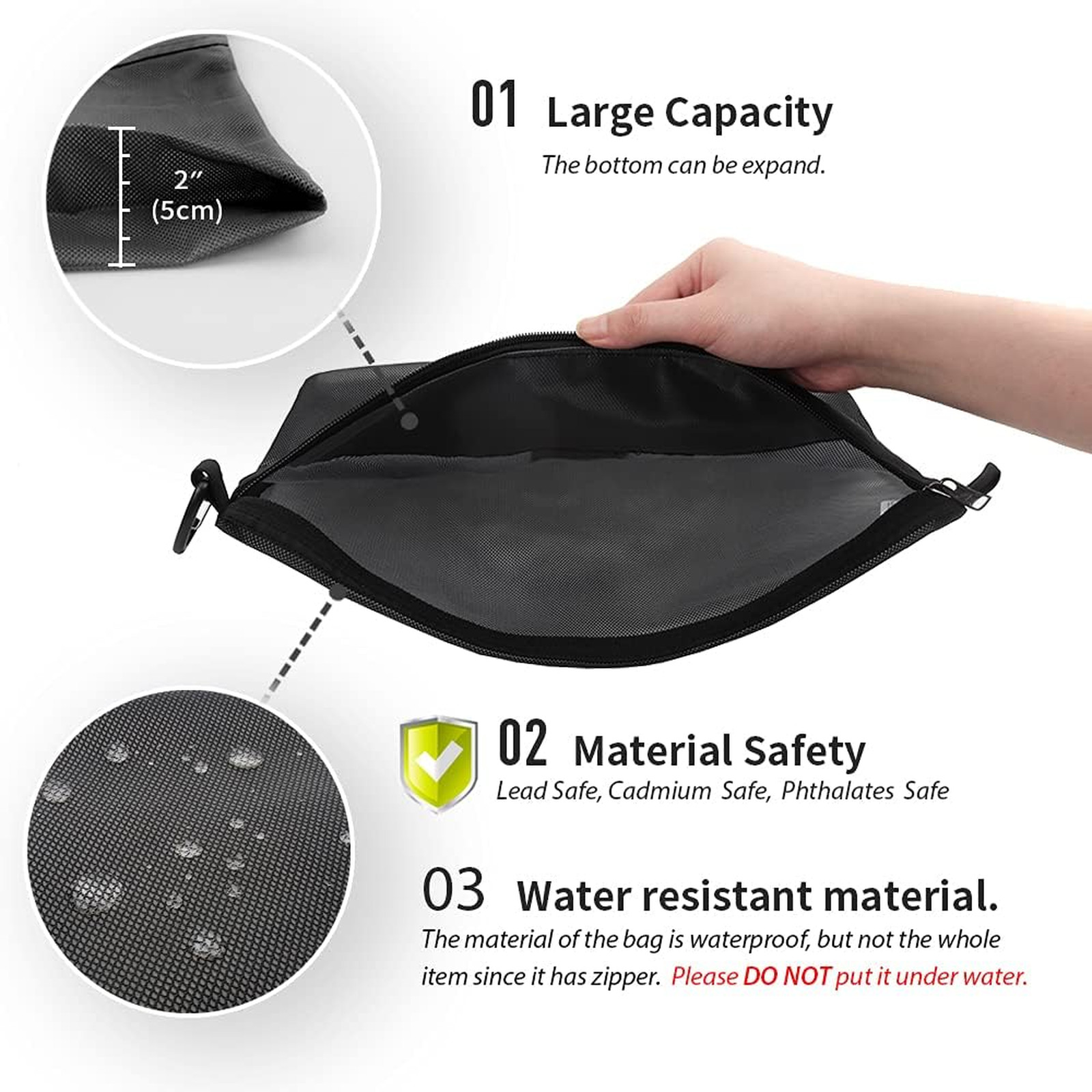 Water-Resistant Mesh Zipper Pouch Set, Travel Office Storage Organization, Black