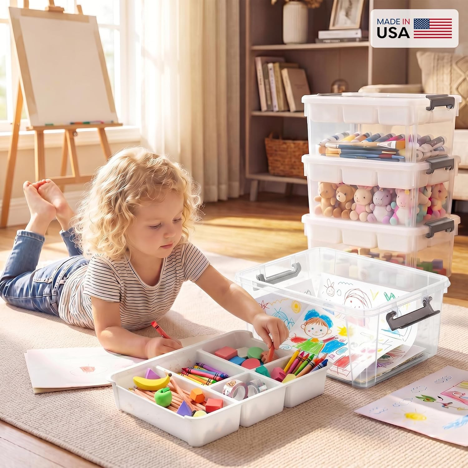 17 QT Plastic Storage Box with Removable Tray Craft Organizers and Storage Clear