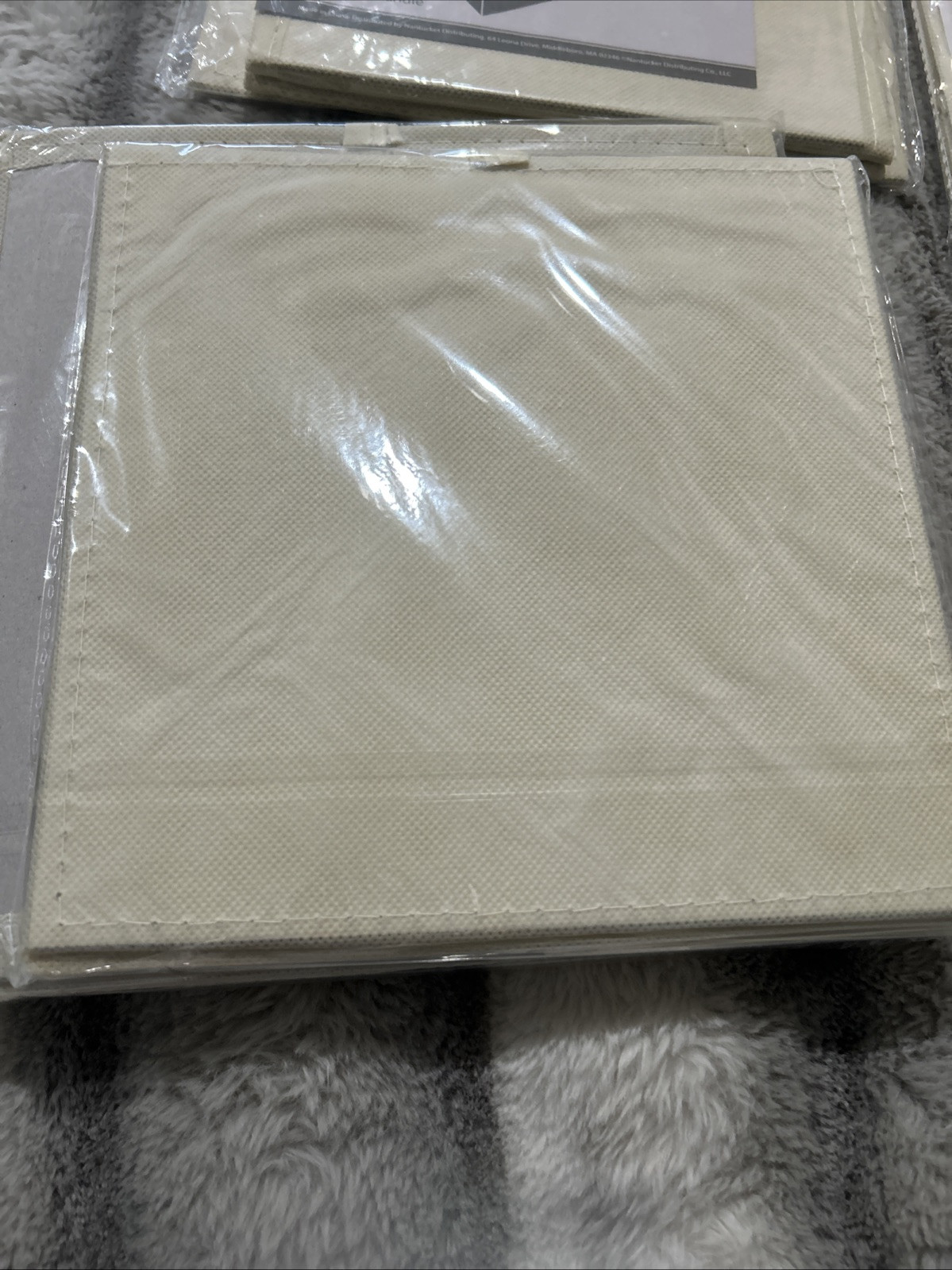 Folding Storage Box with Handle Beige Storage Box Set of 4 small, medium, squar