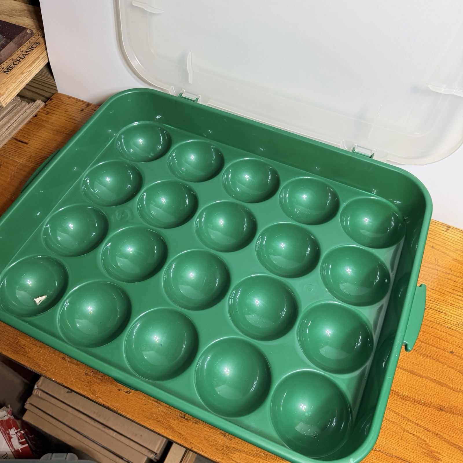 4 Green Sterilite Ornament Storage Box Case 20 Piece Hinged Lid Snap Closure 20&Prime;