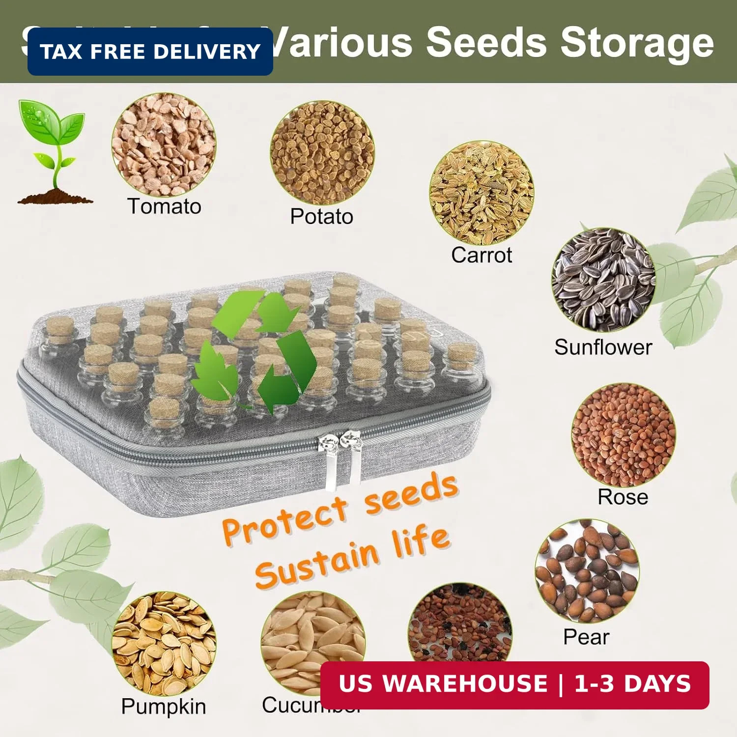 [40 Slots] Seed Storage Organizer, Sturdy Seed Organizer Storage Box with Dual Z