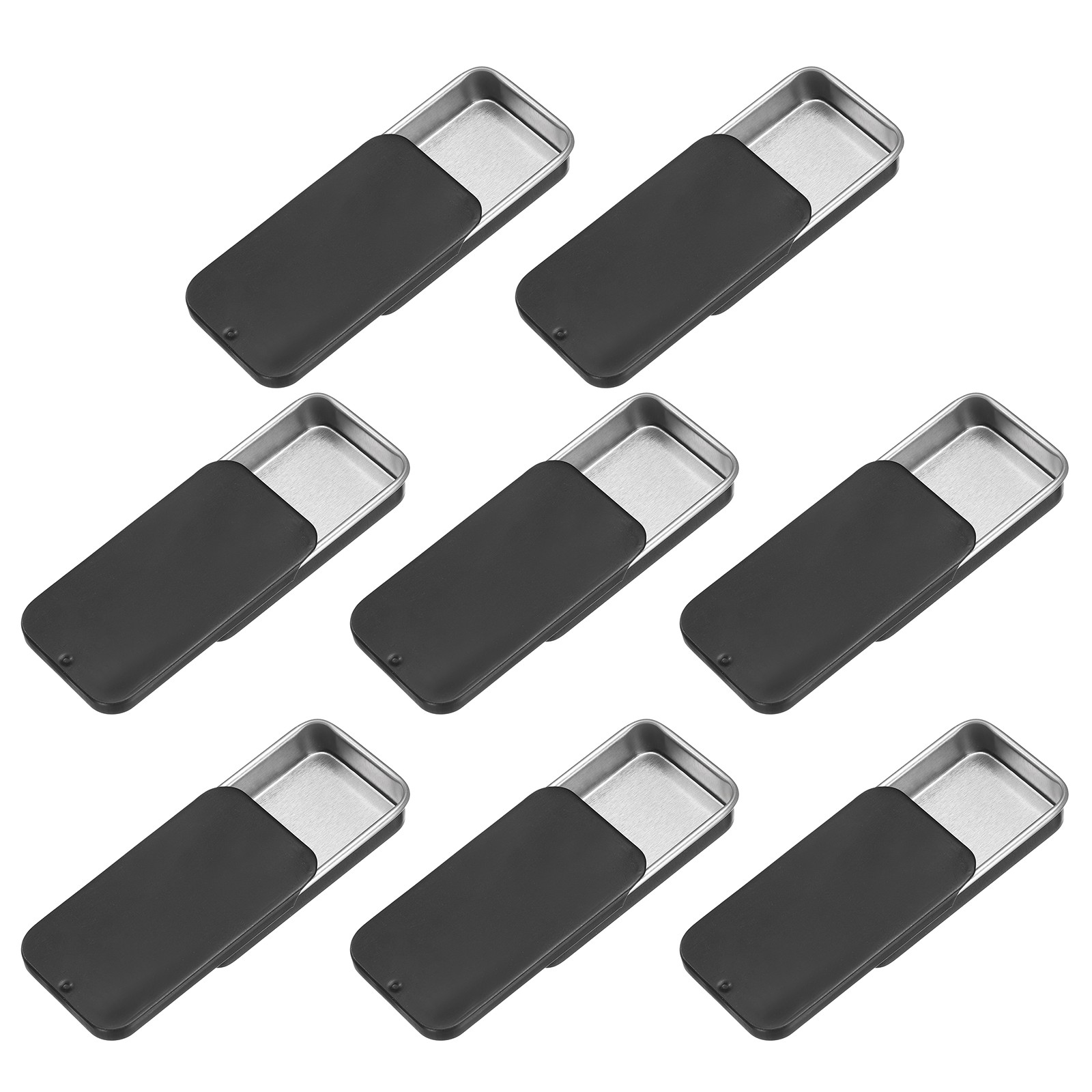 8Pcs Slide Top Tin Containers 2&Prime;x1&Prime;x0.4&Prime; Metal Empty Tins Box Matte Black