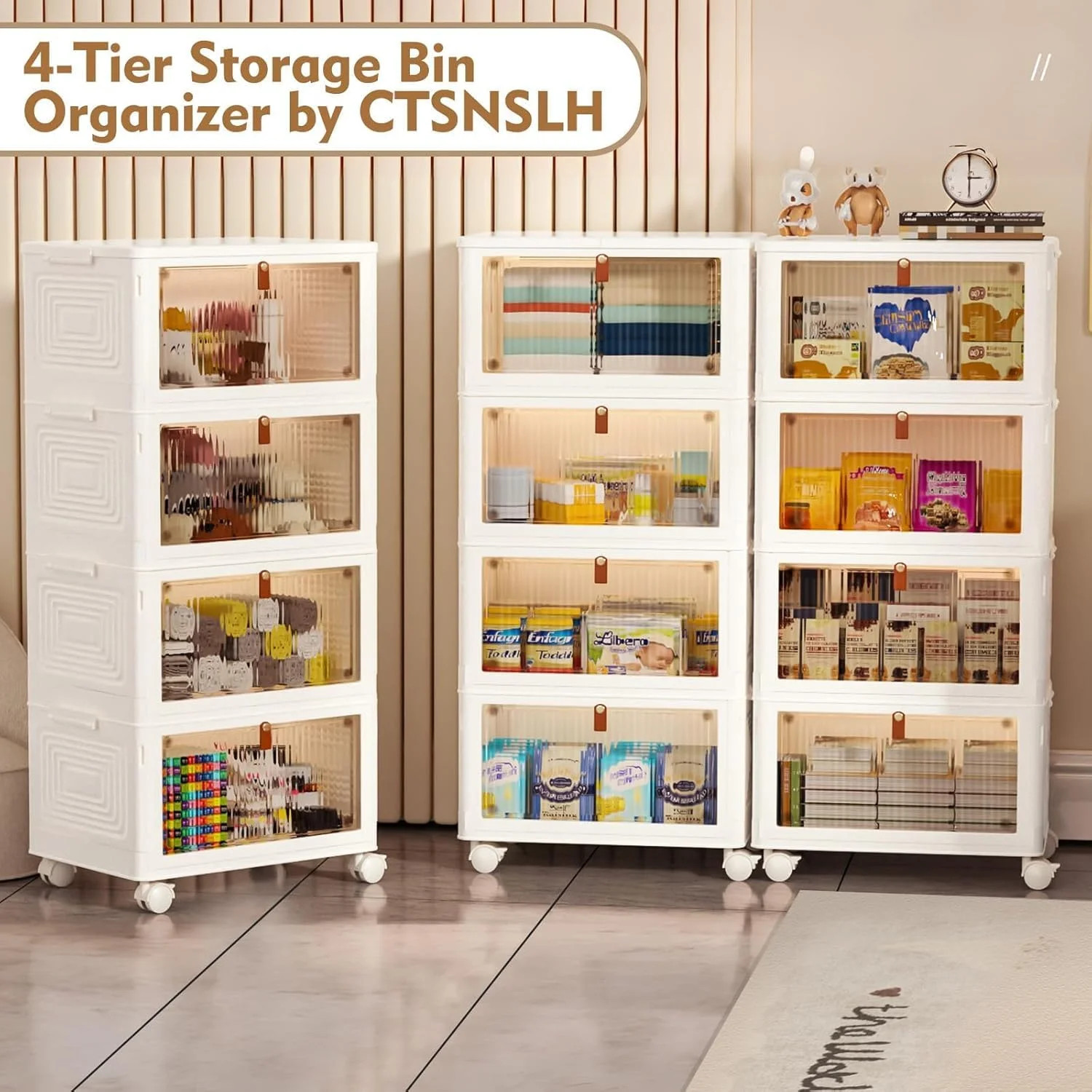 4 Tier Plastic Storage Bins and Boxes Organizer – Stackable with Lids for Bedroo