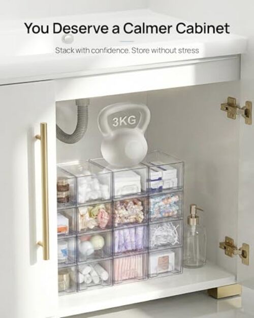 4 Pack Small Clear Stackable Storage Drawers,Acrylic Bathroom 4pack-Clear