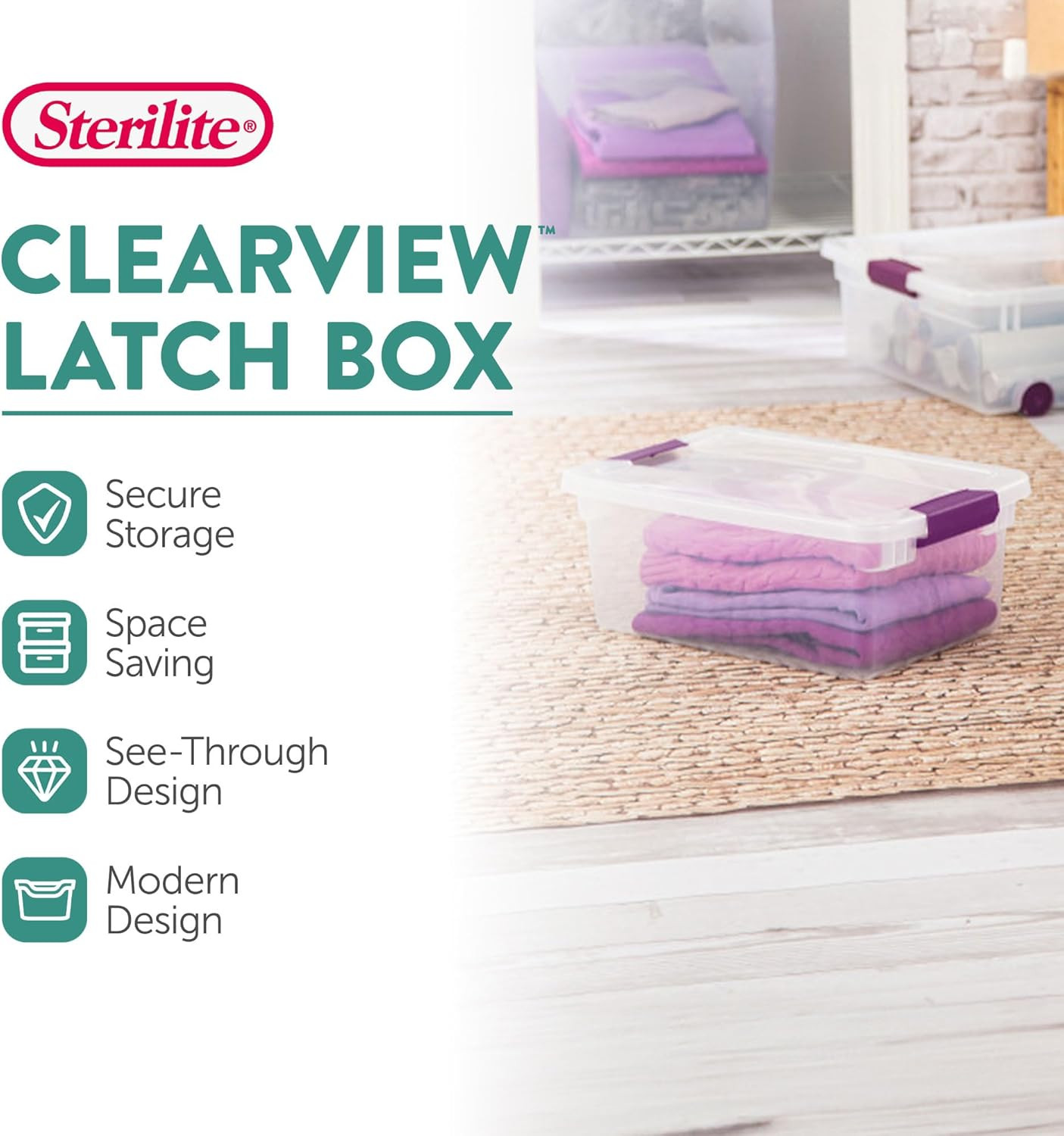 12-Pack Clearview Latch Box, Stackable Organizer Bins with Lids, 15 Quart – Clea