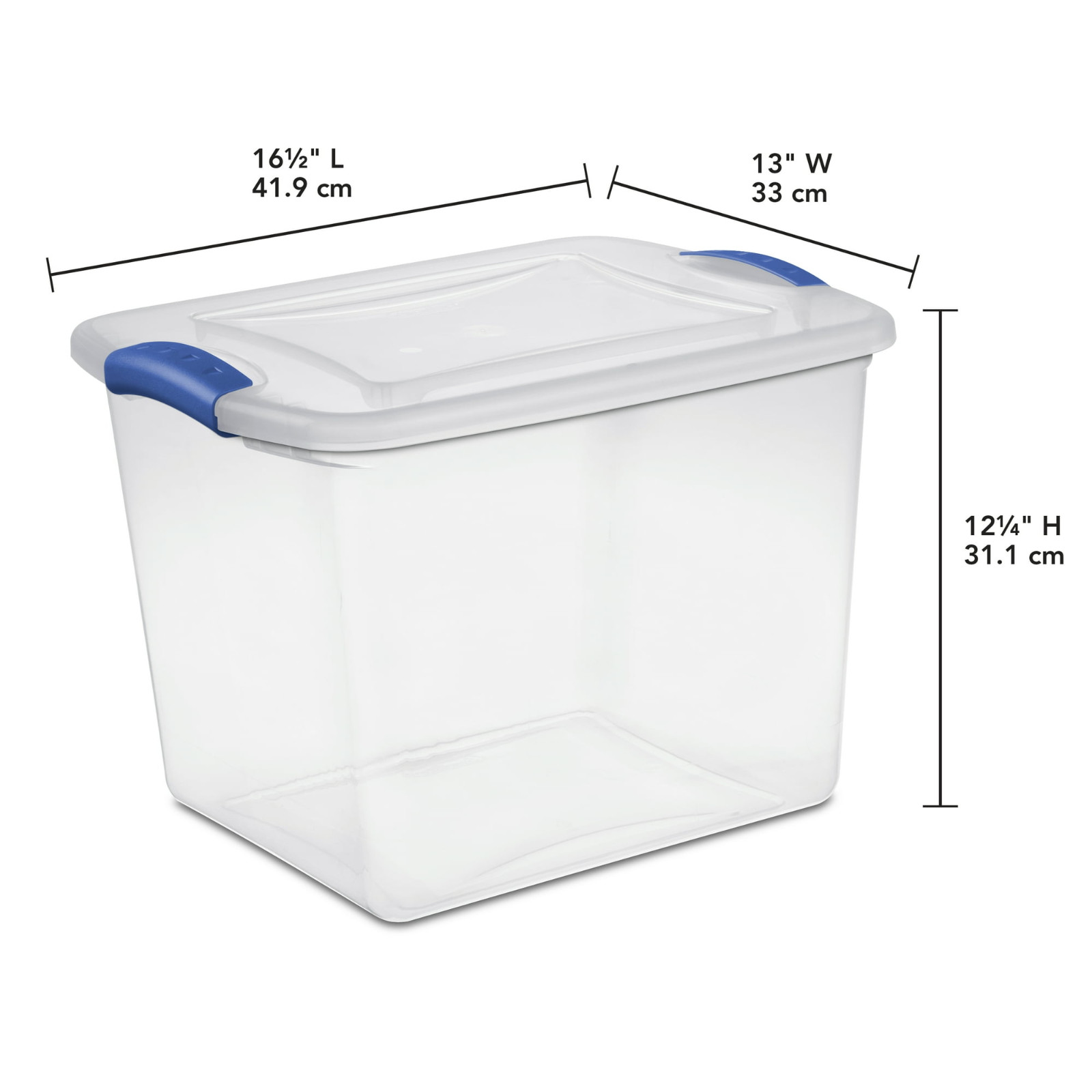 Sterilite 27 Quart Latch Box, Clear Plastic Storage Bin with Clear Lid, Blue