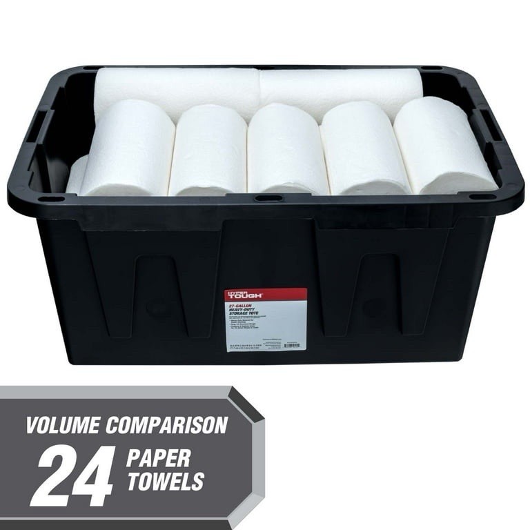 Hyper Tough 27 Gallon Large Storage Bin Snap Lid Black Red Plastic Container