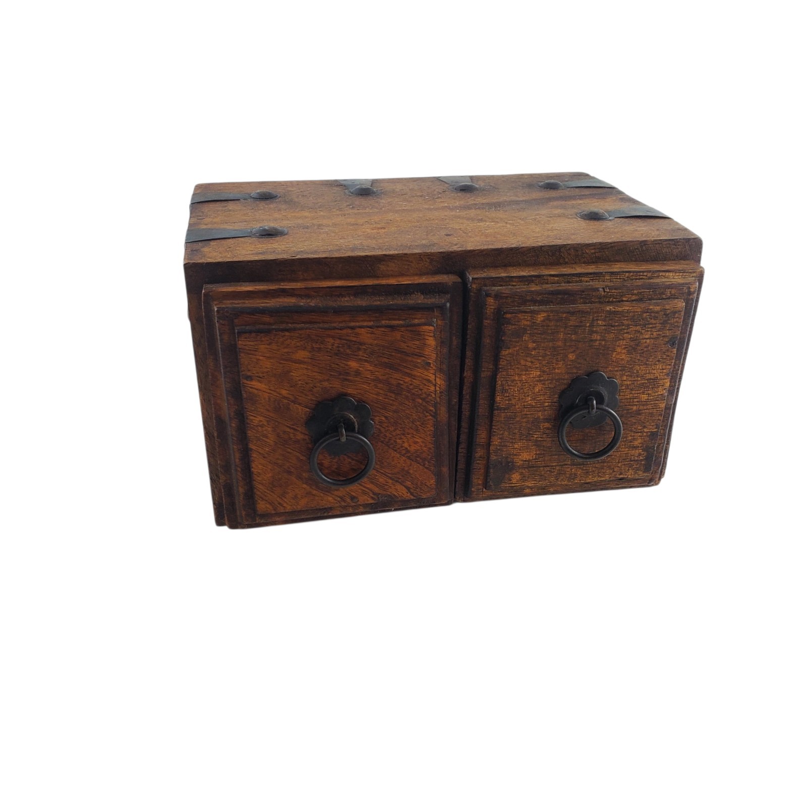 Vintage Wood Apothecary Tea Spice Box Carved Boho Jewelry Box Drawers Handmade