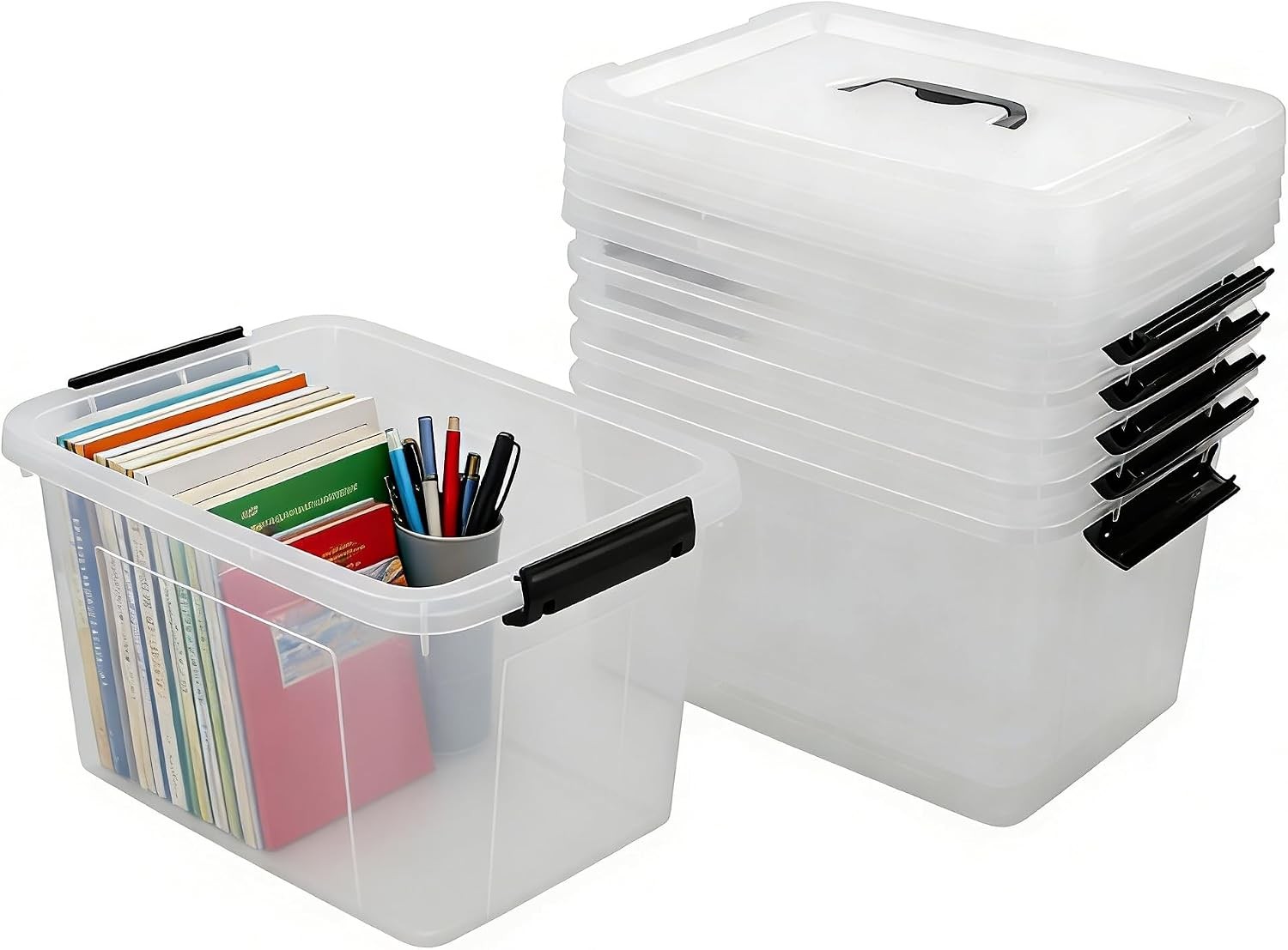12-Quart Latch Storage Boxes Stackable Bins W/ Handle 6-Pack Plastic Organizer