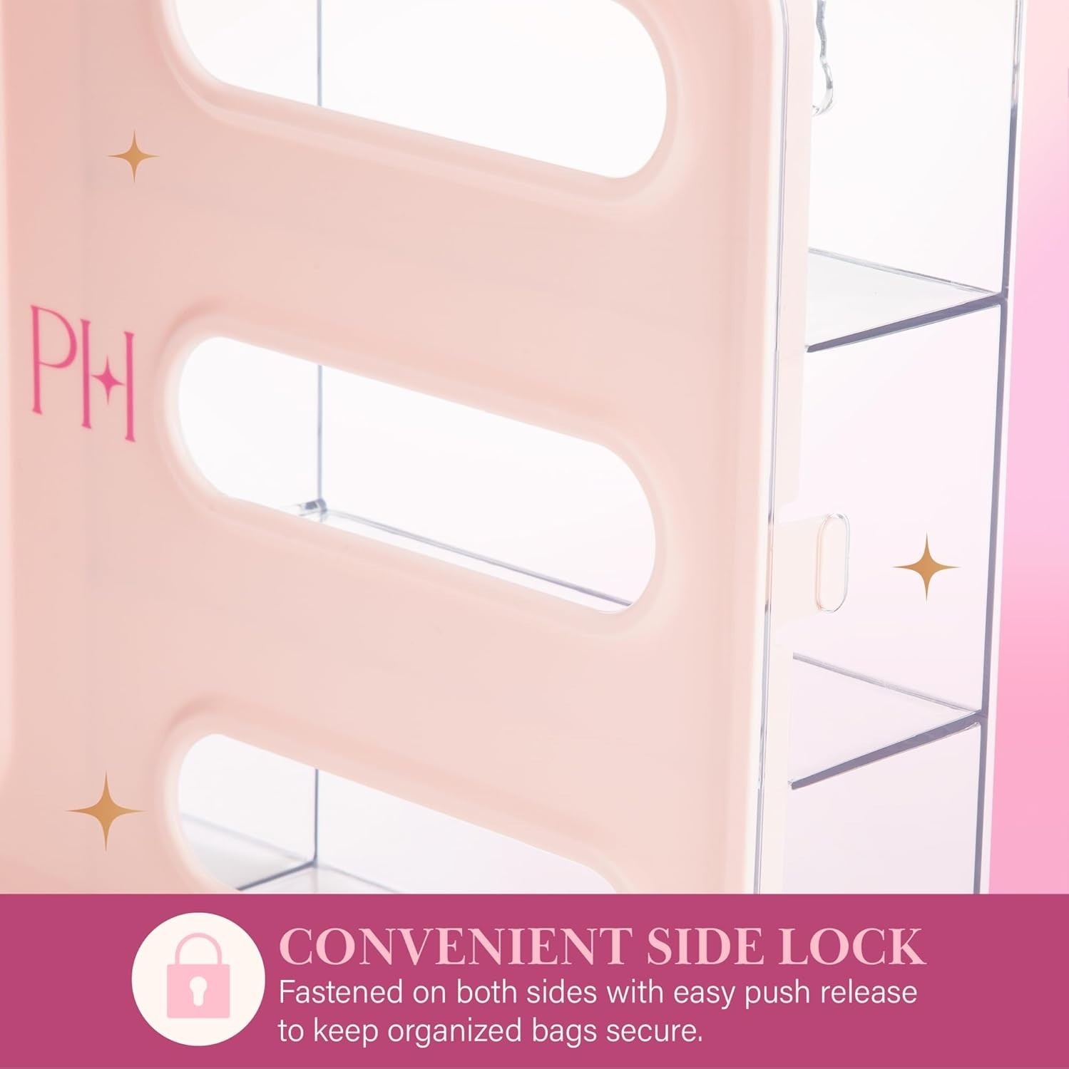 4-Slot Storage Bag Organizer Multipurpose Kitchen Drawer or Wall-Mount, Pink