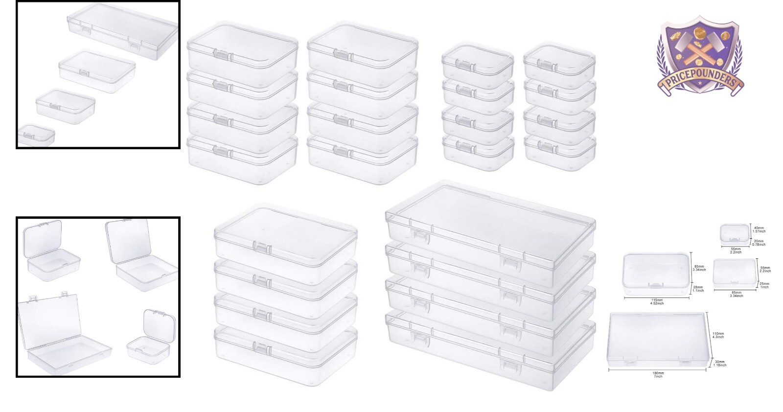 Assorted Sizes Mini Clear Storage Containers – 24 Lockable and Water Resistant