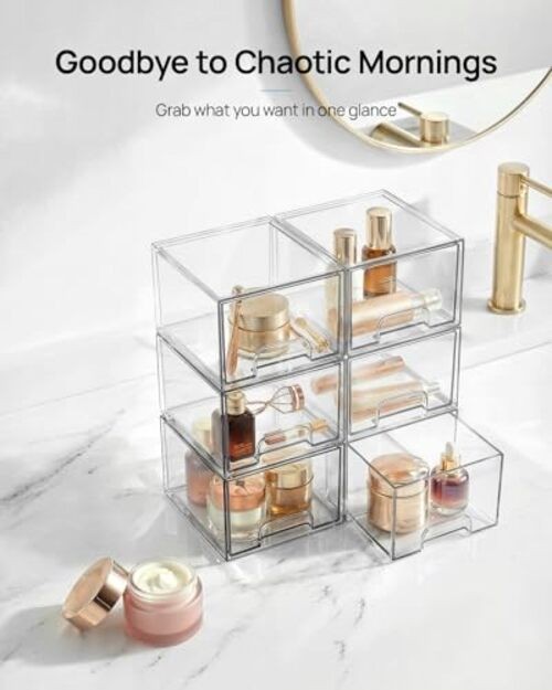 4 Pack Small Clear Stackable Storage Drawers,Acrylic Bathroom 4pack-Clear