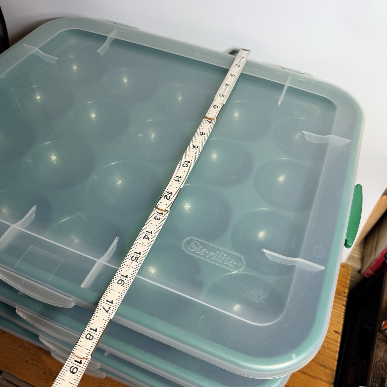 4 Green Sterilite Ornament Storage Box Case 20 Piece Hinged Lid Snap Closure 20&Prime;