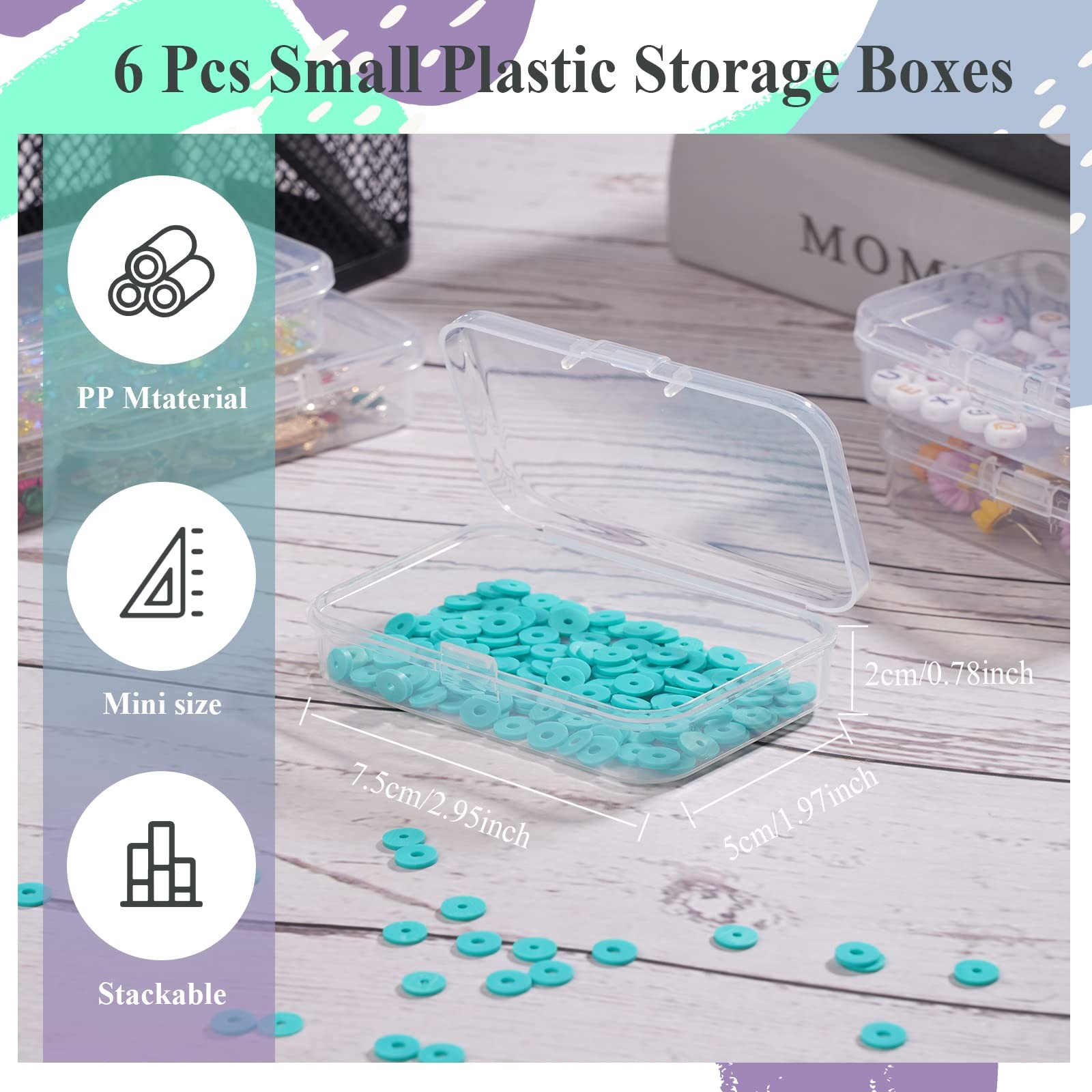6 Packs Rectangle Small Clear Plastic Storage Containers Box Case with Hinged…
