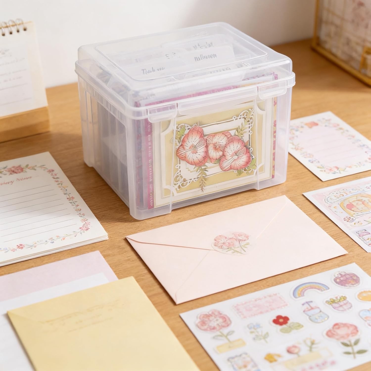 Greeting Card Storage & Organizer Box with 6 Removable Dividers for Holiday B…