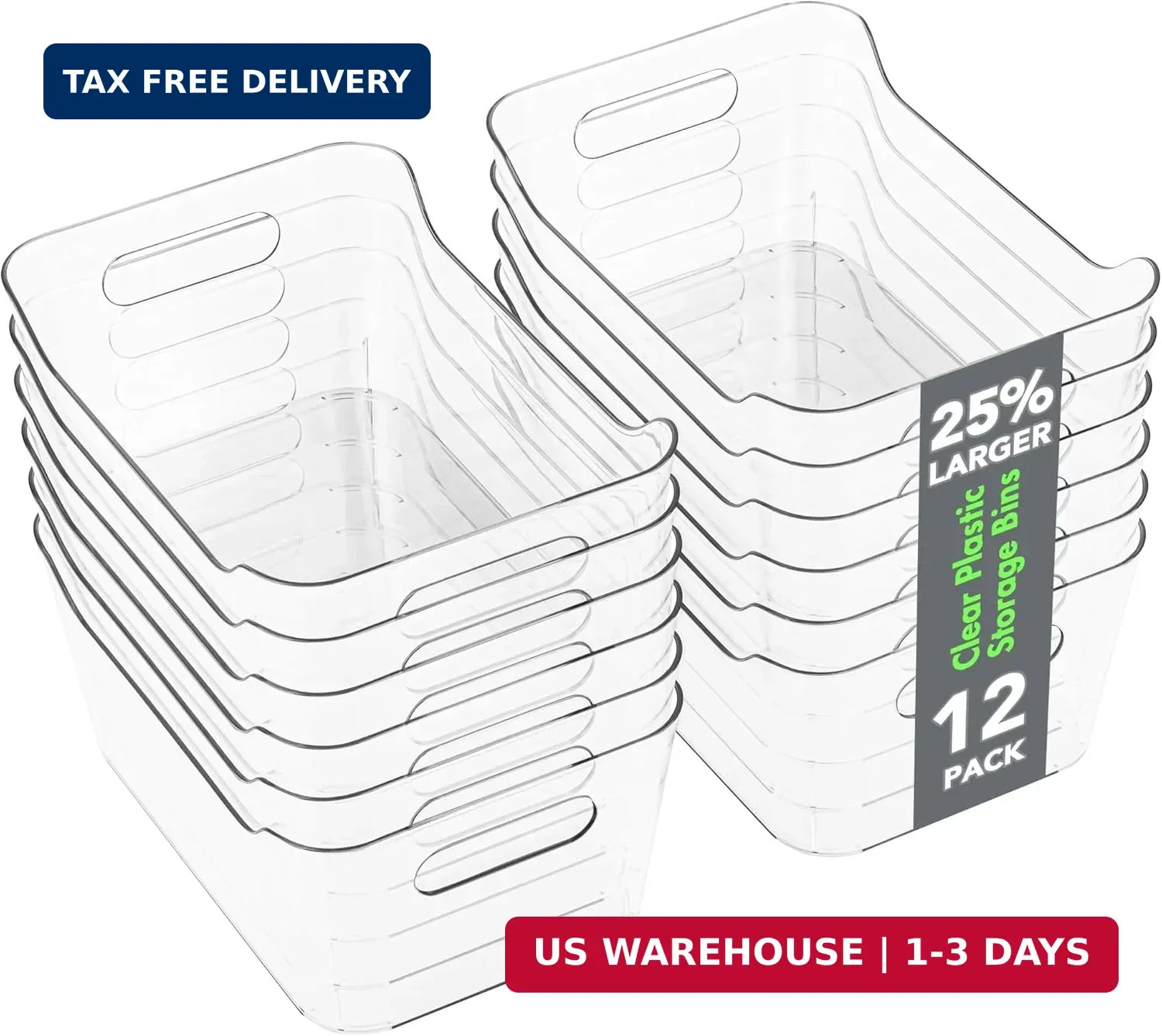 Tiawudi 12 Pack Plastic Storage Bins, Multi-Use Organizer Bins, Pantry Organizer