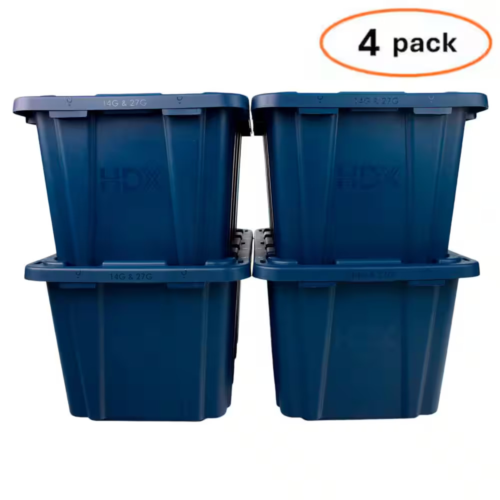 27 Gallon Blue Plastic Storage Bins Tote Container Boxes Snap Lids Durable 4PK