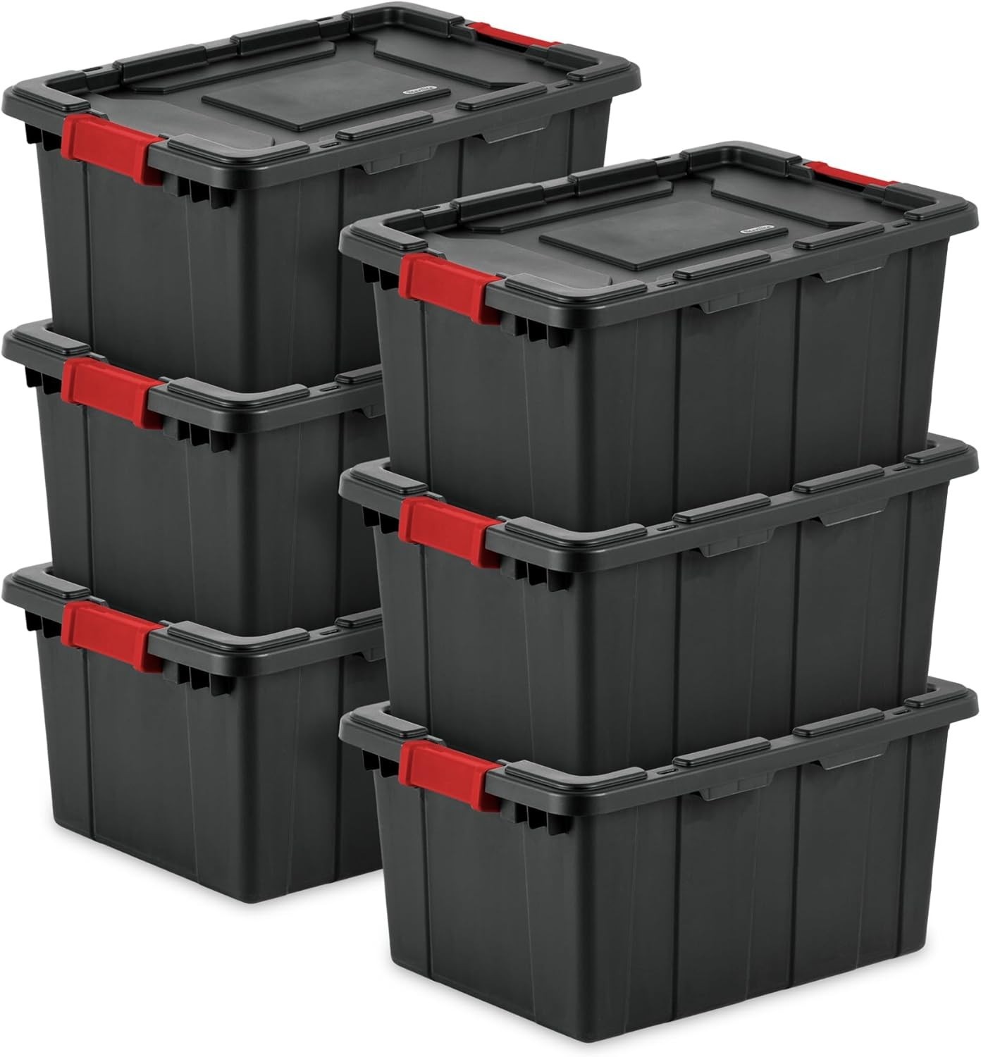 6-Pack 15 Gallon Heavy-Duty Plastic Storage Bins with Lids – Black