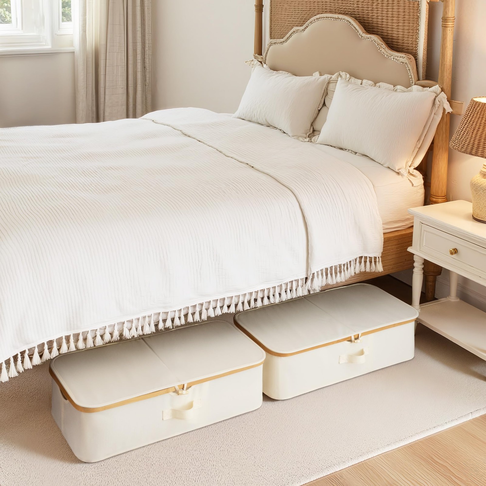 StorageWorks Underbed Storage Containers with Lids, 2-Pack 7&Prime; Low 2, Beige