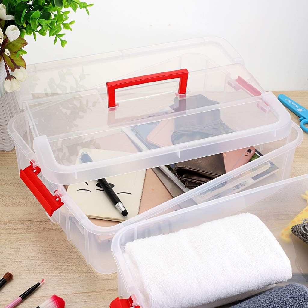 BTSKY 2 Layer Stack & Carry Box, Plastic Multipurpose Portable Storage Container