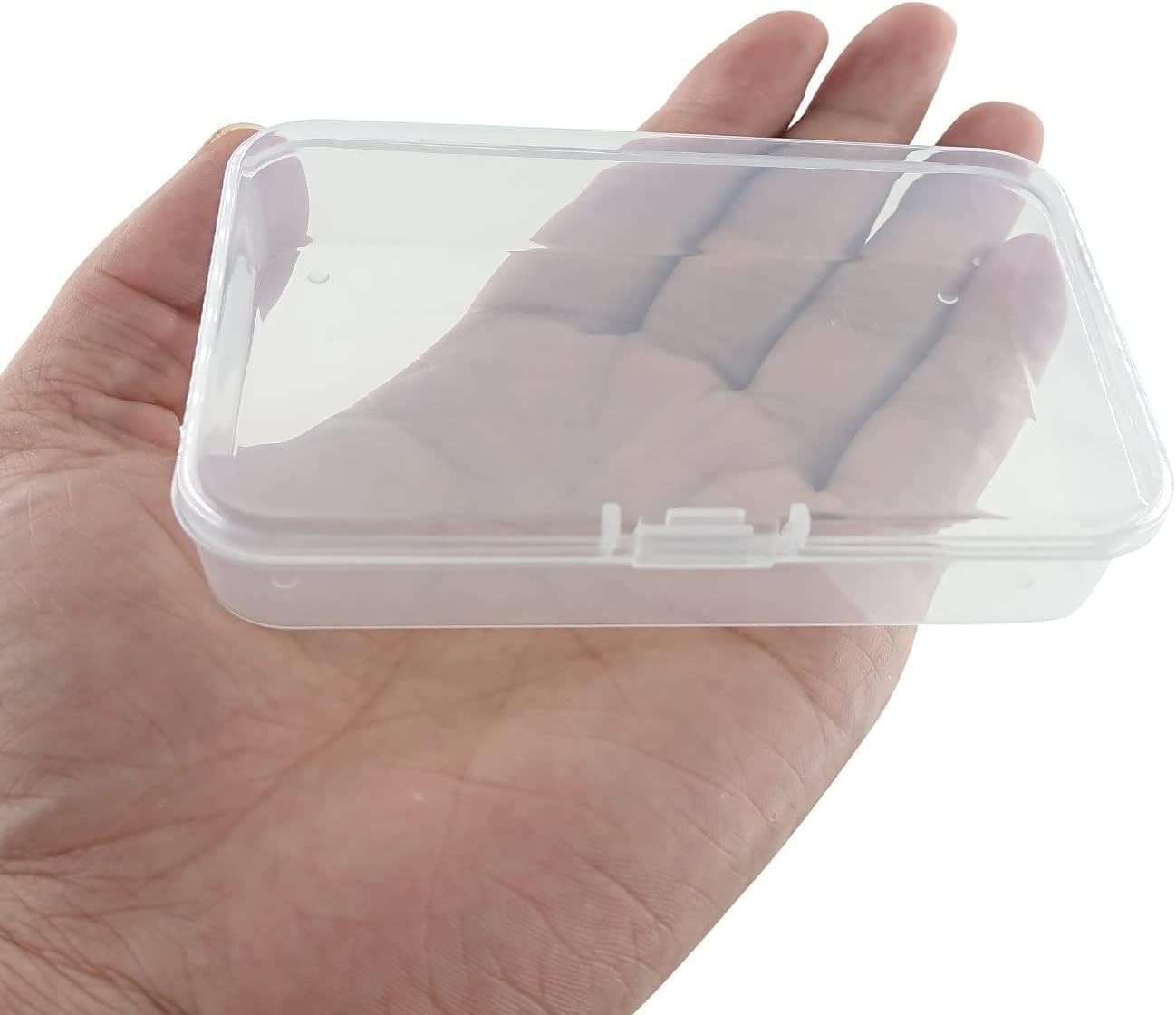 6 mini contenedores de plástico con tapa, caja rectangular transparente