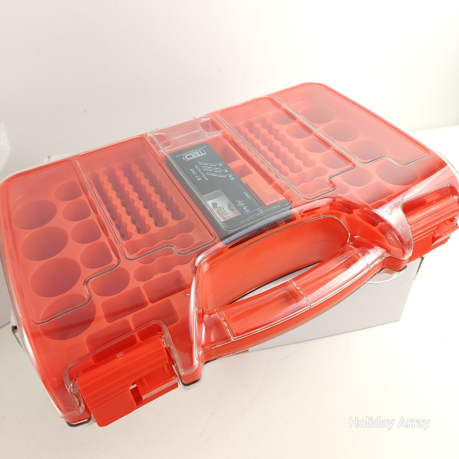 Deluxe Battery Organizer w/ Tester and Gift Boxes Gray & Red Set of 2: 180