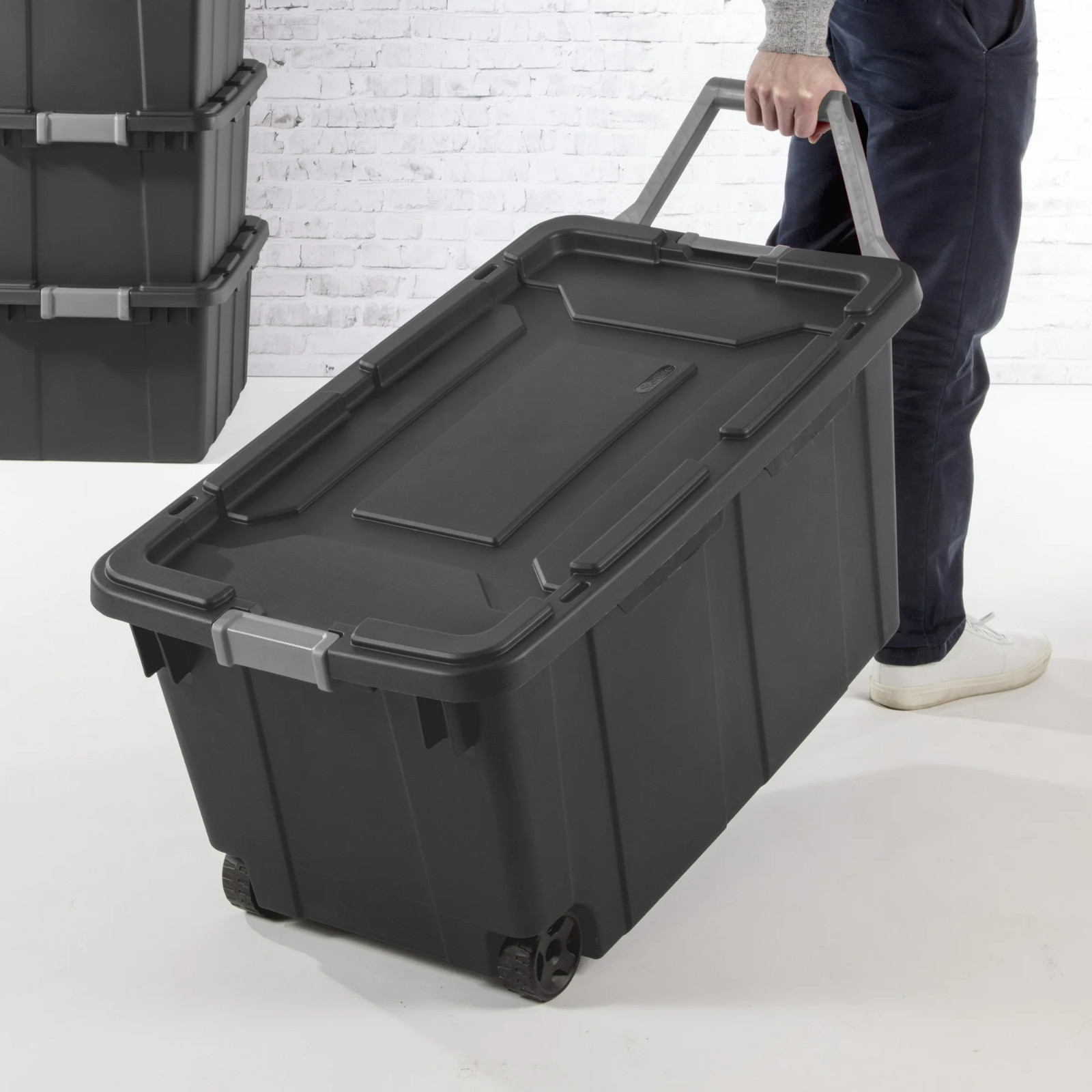 Set of 2 Sterilite 40 Gallon Wheeled Industrial Tote Plastic Adult, Flat Gray