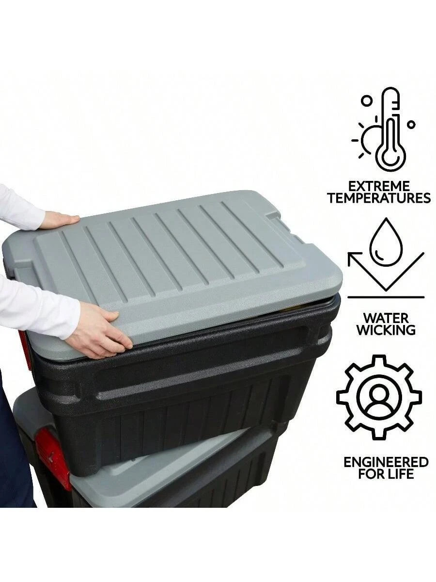 24 Gallon Black Storage Bin Heavy Duty Lockable Stackable Durable