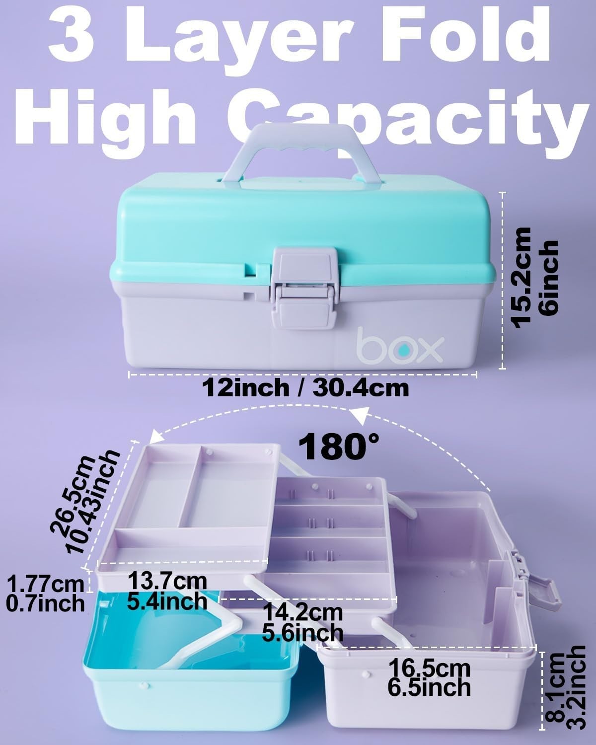 12in 3-Layer Plastic Craft Organizers and Storage, Portable Folding Tackle Bo…