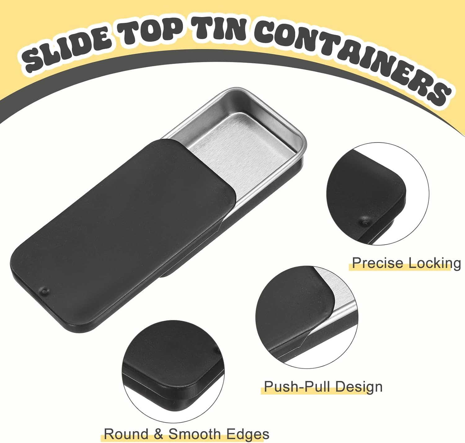 8Pcs Slide Top Tin Containers, Mini Metal Empty Tins Box with Sliding Lids, 2.4&Prime;